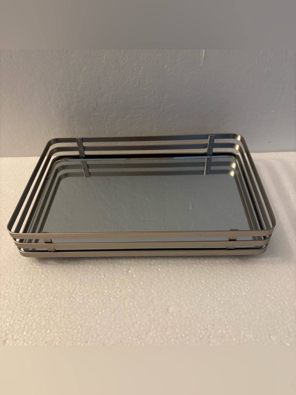 Modern Silver Mirrored Vanity Tray Contemporary Home Bath Organizer